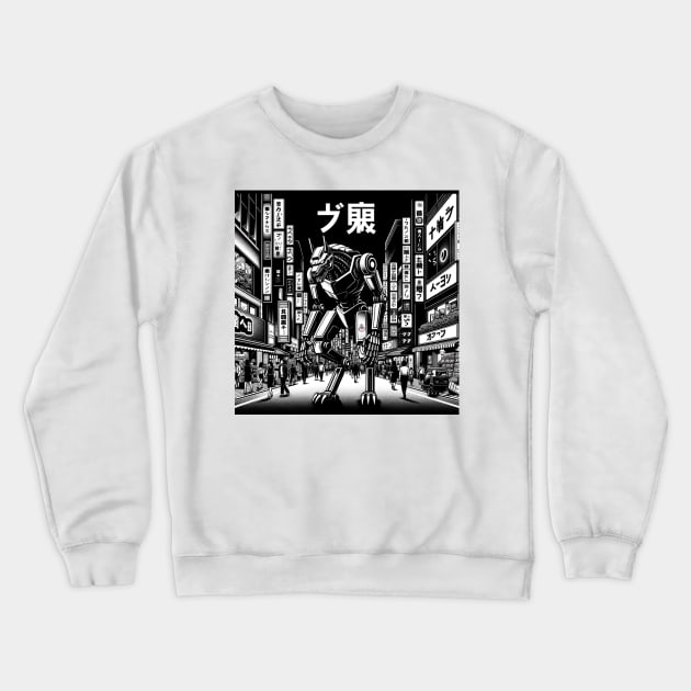 Neon Tokyo Night Walker Tee Crewneck Sweatshirt by Robot Tees